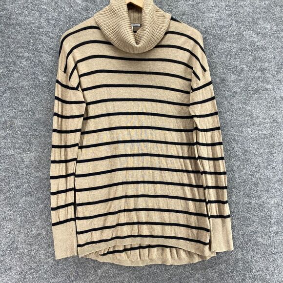 Halogen Sweater Pullover Women S Small Beige Striped Knit Turtleneck Cotton - Picture 4 of 9